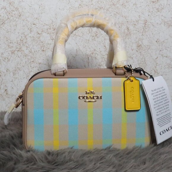 Coach Satchel Crossbody with Plaid Print (Bright Maize) - Picture 1 of 7